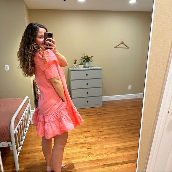 NWT Tuckernuck Karlie Hot Pink Cotton Poplin V Neck Mini Dress Medium - Picture 4 of 14